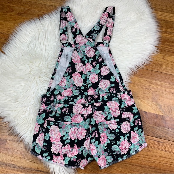 Forever21 Women’s Floral Distressed Short Overalls - Picture 6 of 8